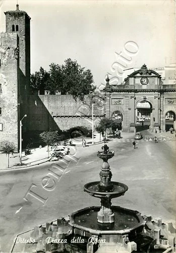 Cartolina di Viterbo, fontana in piazza della Rocca - 1967