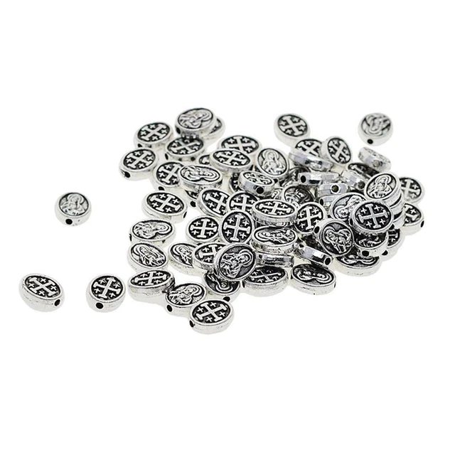 50 Stück Legierung Mary Cross Oval Spacer Beads Schmuckherstellung Charms