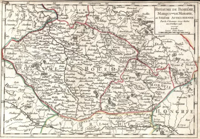 Böhmen Mähren Schlesien Landkarte Vaugondy 1749 kolorierter Kupferstich Original