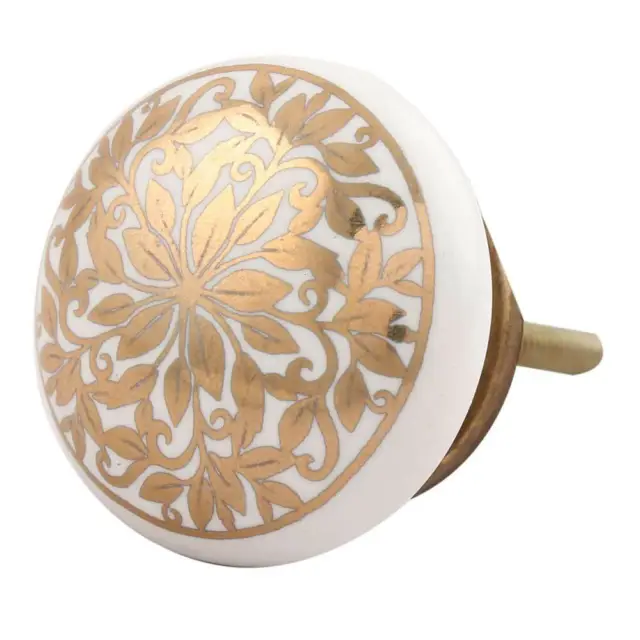 Hand crafted Ceramic Knobs drawer pulls cupboard door knobs  white and Gold
