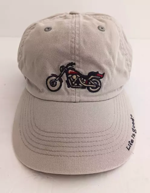 Life Is Good Embroidered Harley Motorcycle Tan Strapback Hat