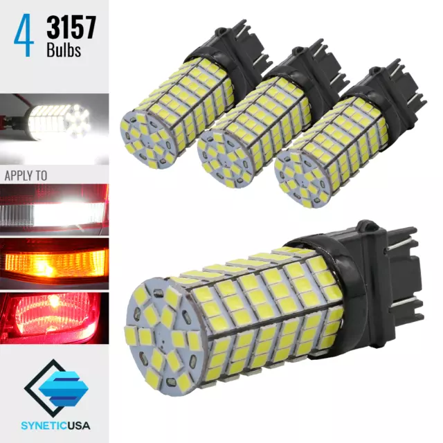 4x 3157 3156 Xenon 6000K White 120-SMD Chip LED Brake Stop Tail Light Bulbs