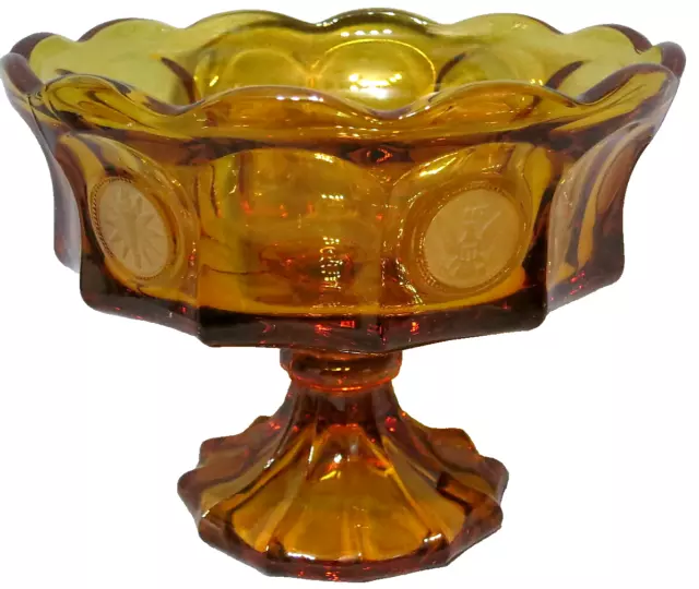 Vintage Fostoria Glass Coin Pattern Compote Footed Bowl Amber 8 1/2" D 6 5/8" D