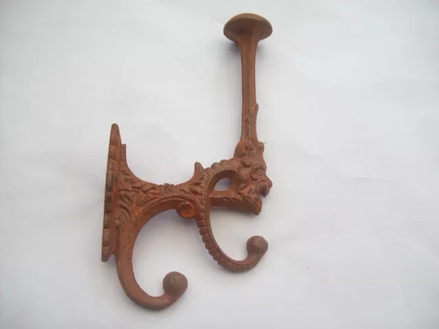 8" Ogre Rustic Old Vintage Style Fancy Gothic Cast Iron Hat & And Coat Hook