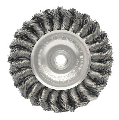 Standard Twist Knot Wire Wheel, 4 D X 1/2 W, .014 Stainless Steel, 1/2-3/8 Arbor