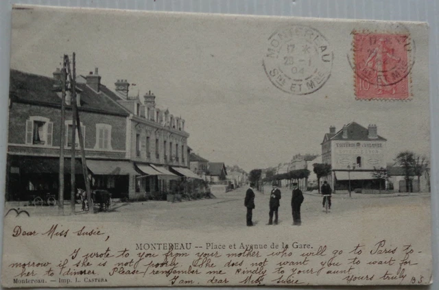 Montereau 77 CPA Place And Avenue Station Good Condition Animated 1904