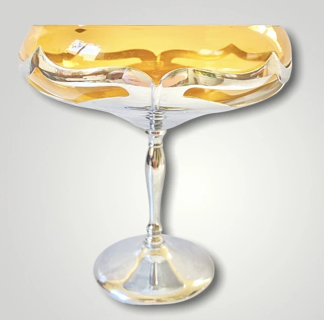 Farber Bros Krome Kraft Amber Cocktail Glass  Art Deco Cambridge Glass 5.5" Tall