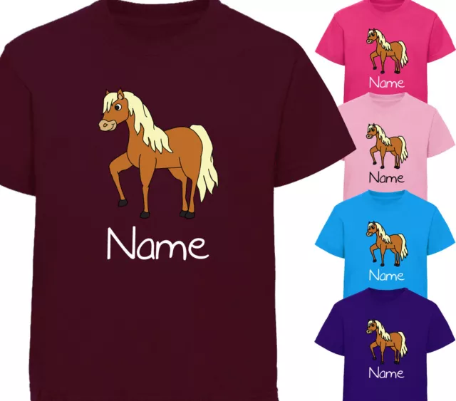 Childrens Personalised Horse T-Shirt Boys Girls Pony T Shirt Animal Kids Gift