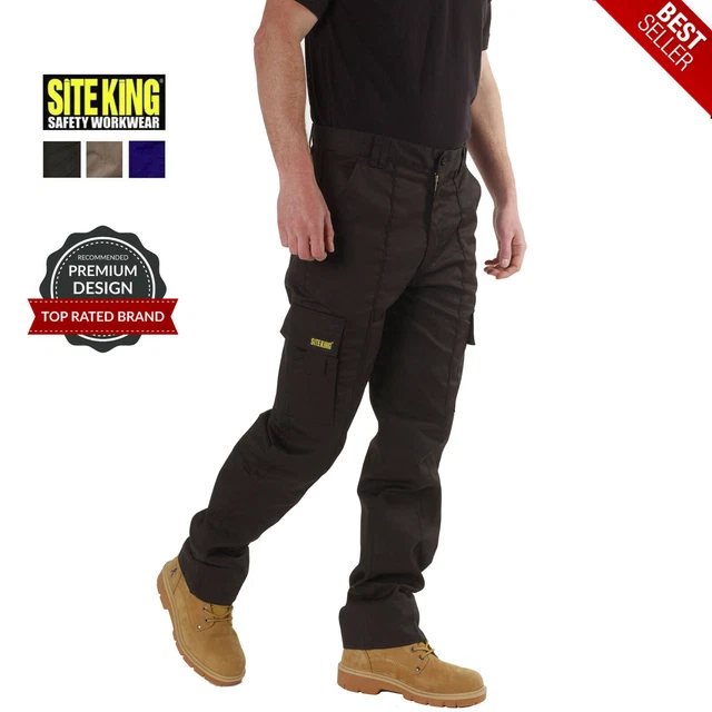 Mens Cargo Combat Work Trousers Size 28 to 52 Black Navy Khaki By SITE KING