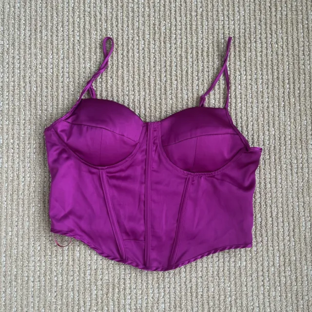 Sincerely Jules Raspberry Pink Stretch Back Cropped Corset Bra Top SZ L NWOT