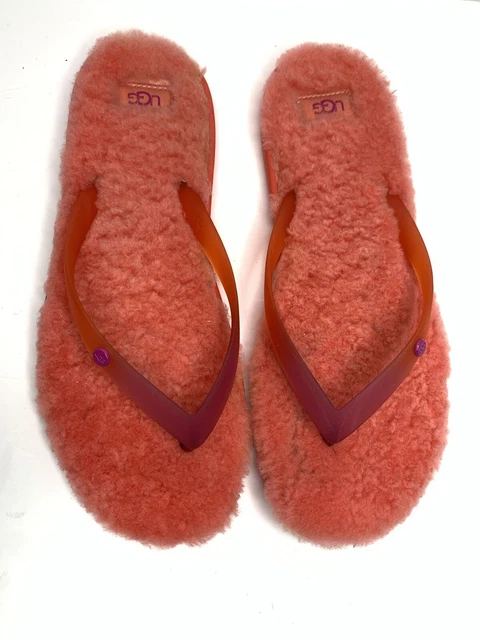 Ugg Orange Fuzzy Flip Flop Thong Sandals Sz 10