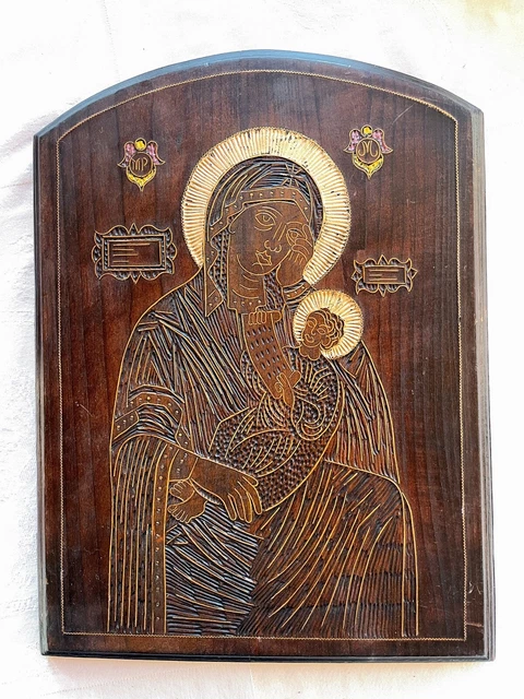 Icône Religieuse Sur Bois : Marie à L'enfant Jésus Par Ilian Rachov (2001) - 20x29cm