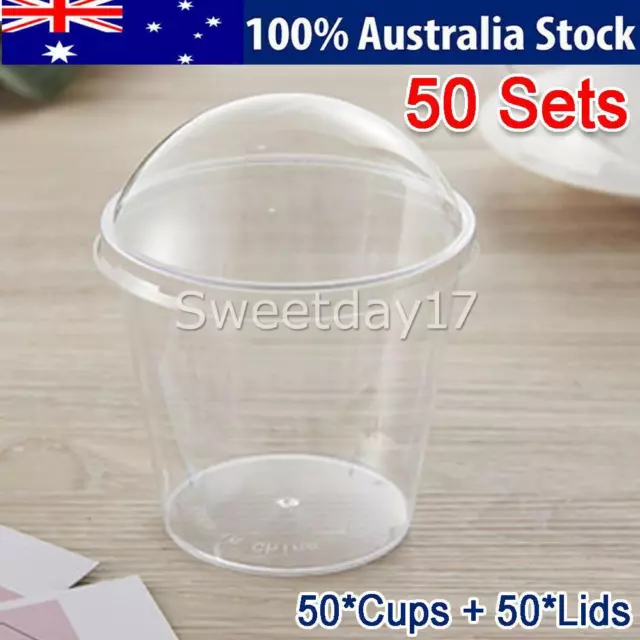 50X Plastic Mousse Cups with 50 Lids Clear Ice Cream Dessert Snack Cake Cups AUS