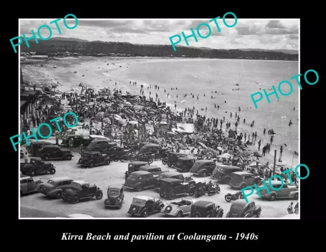 OLD LARGE HISTORIC PHOTO OF COOLANGATTA QLD, VIEW OF KIRRA BEACH ca1940