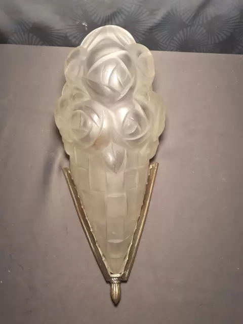 applique lampe murale art deco HUBENS & DEGUE en bronze nickelé & verre superbe!