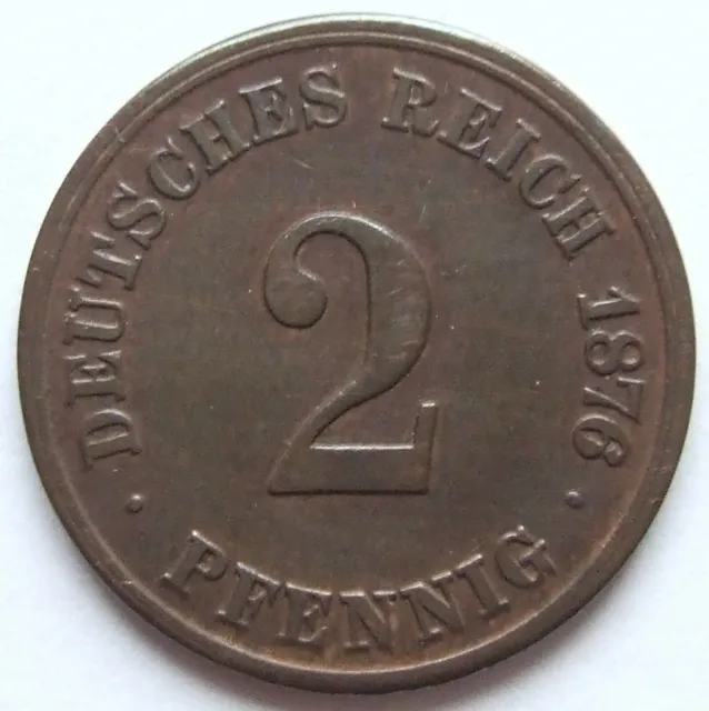 Moneta Reich Tedesco Impero 2 Pfennig 1876 H IN Very fine / Extremely