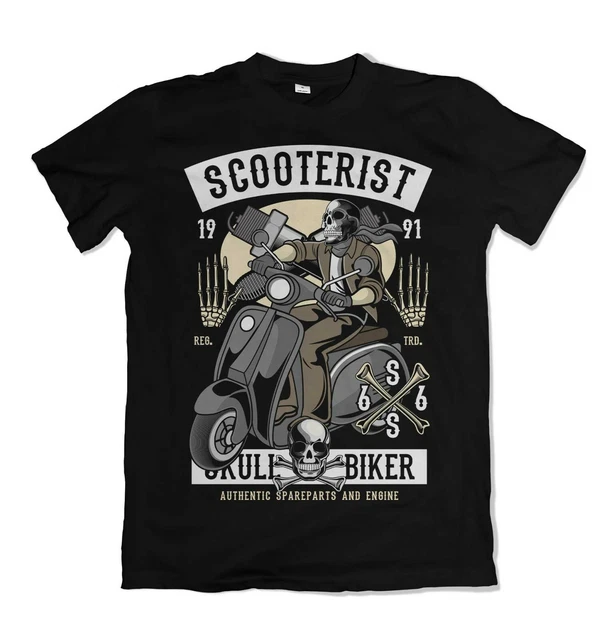 Skull Scooterist mens t shirt Motorcycles Rider Biker motor Riding  S-3XL