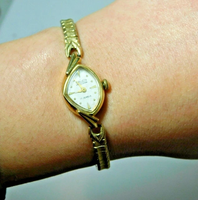 Montre Femme Vintage Gruen 17 Bijoux - Mécanique Remontage Manuel, Boîtier Et Bracelet Acier Argenté
