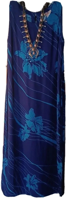 Vintage 90s Y2K Hawaiian Maxi Dress Beaded Sheath Rayon Size 12 R&K Originals