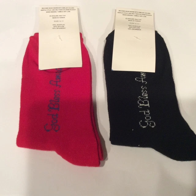 2 Pairs Womens Novelty Usa Patriotic Heart Flag Crew Socks * Red/Navy *Nwl *