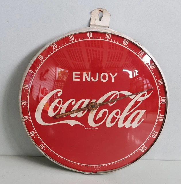 Vintage original 12" COCA COLA Round Glass Thermometer