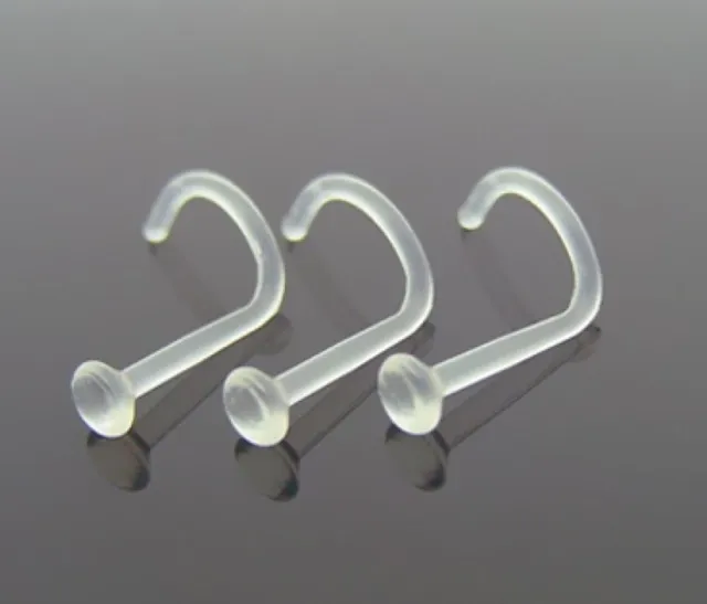 3 pc lot 18g (1MM) BIOPLAST NOSE RETAINER STUDS RINGS SPIRALS NOSE STUD NOSE PIN