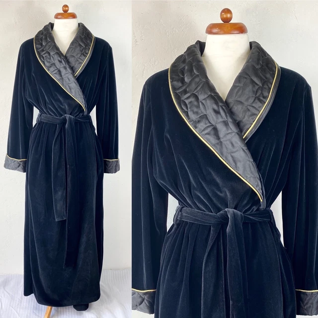 Abito abito vintage St Michael nero velluto lunghezza intera UK taglia 12/14