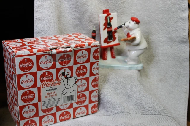 Vintage COCA COLA Polar Bear Figurine “Always An Arteest”#238732 dated 1996
