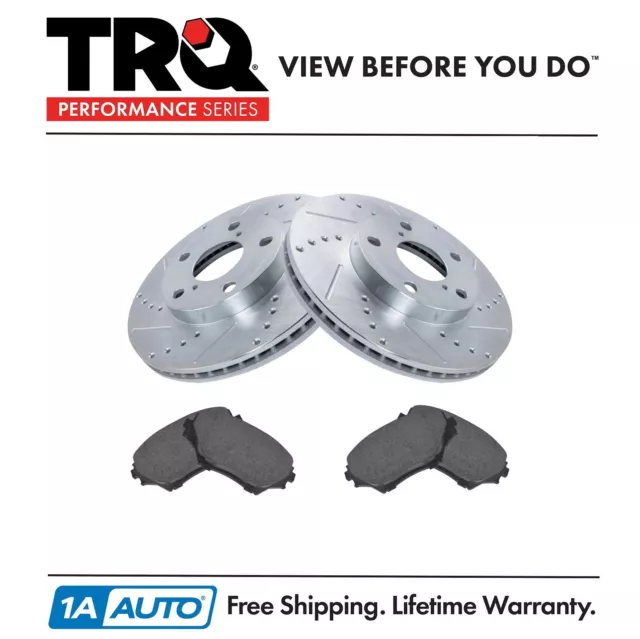 TRQ Front Posi Ceramic Brake Pad & Performance Drilled Slotted Coated Rotor Kit