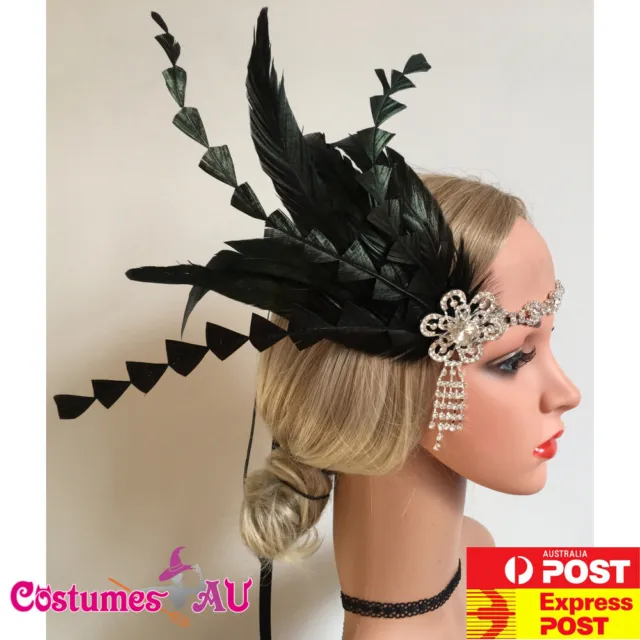 1920s Headband Black Feather Bridal Great Gatsby 20s Gangster Flapper Headpiece