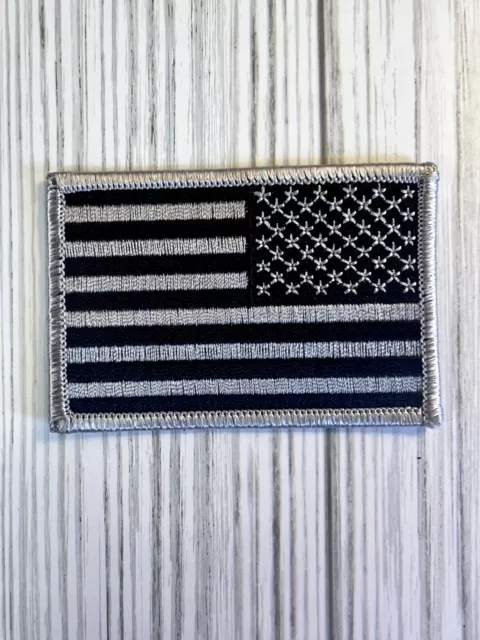 AMERICAN FLAG EMBROIDERED PATCH iron-on BLACK WHITE US REVERSE subdued LEFT new