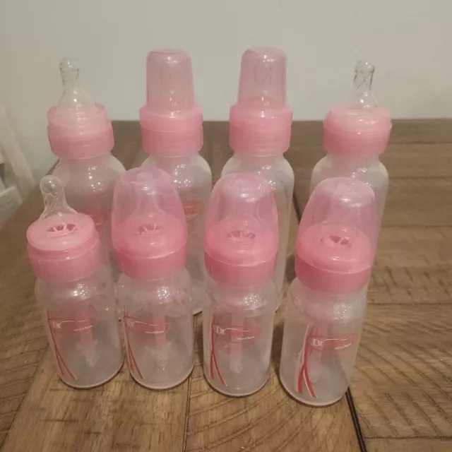 Dr Brown's PINK Baby Girl Bottle Natural Flow Lot Of 8 Bottles - 4 & 8 oz
