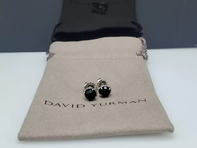 David Yurman Chatelaine Stud Earrings 925 Sterling Silver with Black Onyx 8mm