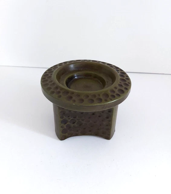 Vintage MCM Avocado Dark Green Ceramic Polka Dot Dimpled Pillar Candle Holder