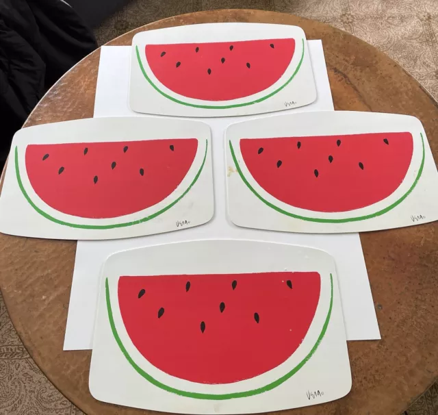 Lot of 4 Vintage Vera Neumann Placemats Vinyl Fruit Watermelon Table Mats