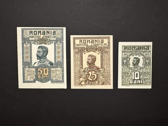 50 Bani 25 Bani 10 Bani 1917 Ferdinand Romania UNC #2