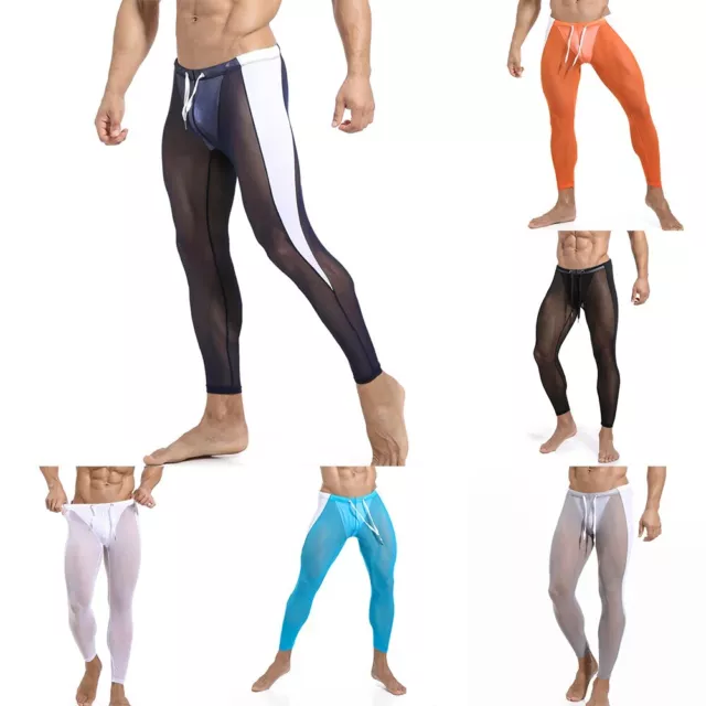 Pantaloni yoga alla moda uomo in rete trasparente cordino sudore fondo stracci