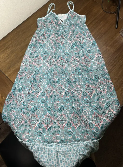 Roxy Blue Floral Paisley Print Maxi Tank Dress with V-Neckline Size L
