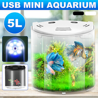5L Mini Desktop Tank W/ LED Light Durable Home USB Connection Mini Aquarium Fish