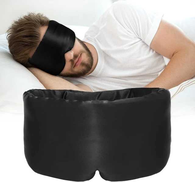 Schlafmaske Herren - Damen Seide Verstellbar Brille Augen Reise Augenbinde Black 17