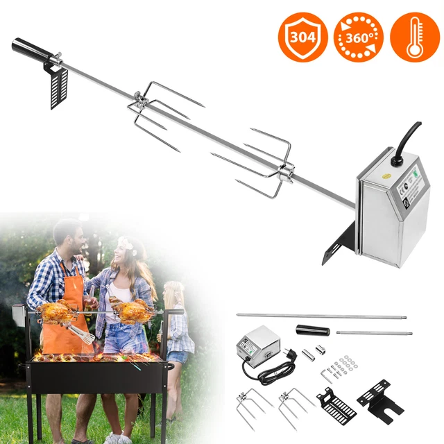 BBQ ROTISSERIE GRILLSPIESS Drehspieß Spieß Edelstahl mit Motor & 2