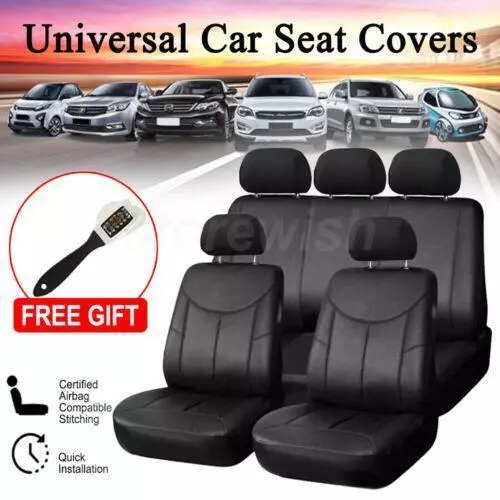 HQ Universal Car Seat Covers Leather Look Waterproof Full Set Black Heavy Duty