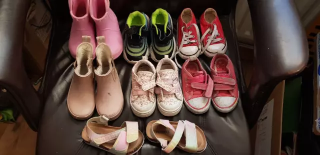 7 PAIRS SIZE 5 infant girls shoes wellies sandals crocs converse