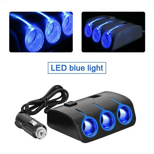 3-Way Car Cigar Lighter Socket Splitter Dual USB Charger Power Adapter 12V  ·
