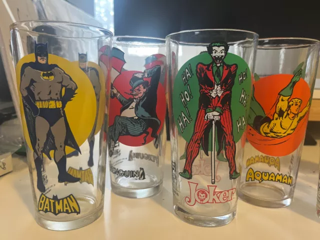 1976 DC COMICS Pepsi-Cola Super Series Glasses - Set of 9 Batman Joker Batgirl 2