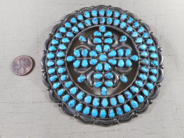 MASSIVE vintage Zuni silver NATURAL turquoise brooch or pendant