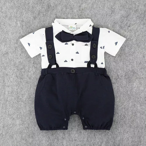 Baby Boy Wedding Christening Smart Summer Outfit Romper Tuxedo Sailor Dungarees