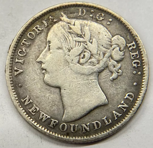 Newfoundland 1873 20 Cents Silver Coin Tough Date - Fine +