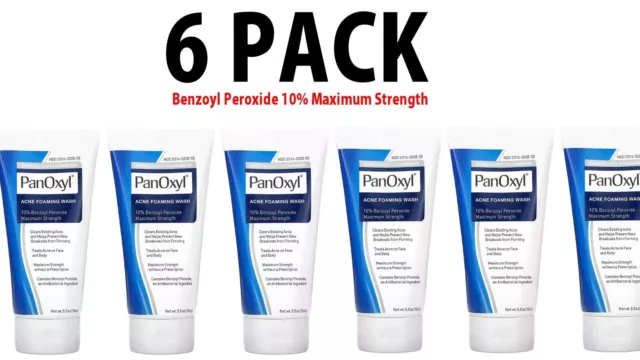 PanOxyl, 6 PACK Acne Foaming Wash, Benzoyl Peroxide 10% Maximum Strength, 5.5 oz