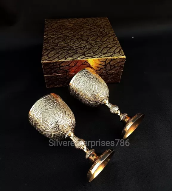 Pack of 2 Personalization Engraving Goblet Brass Engrave Design Wine Cup Vintage